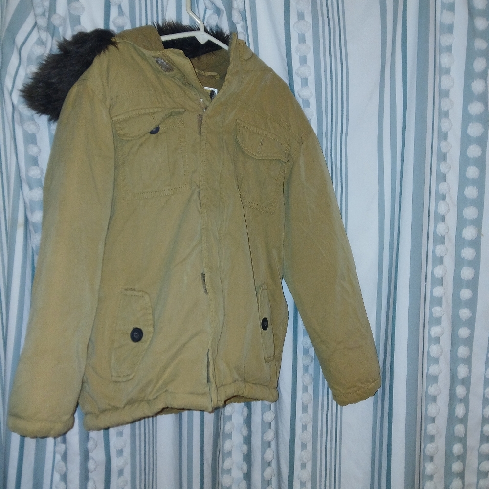 GYMBOMB Tan Hooded Jacket with Faux Fur Trim Kids size medium / 7